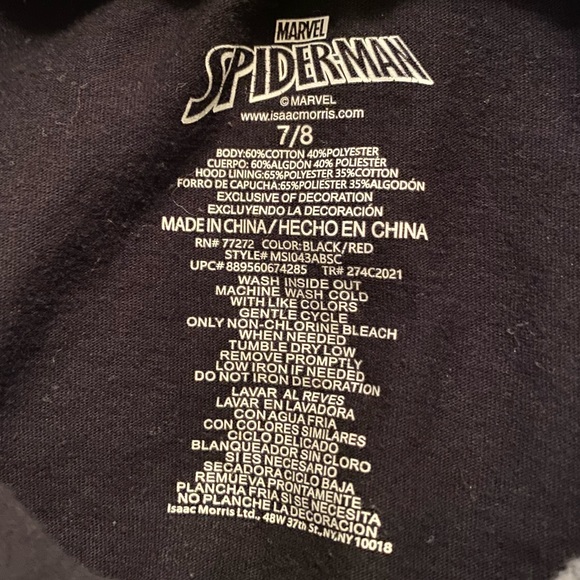 Spider-Man Marvel Hoodie size 7/8 - Picture 3 of 3